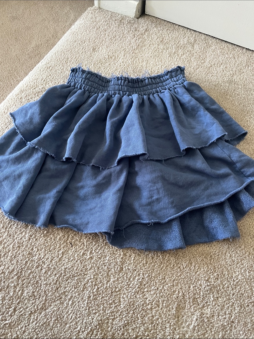 aerie Blue Layered Ruffle Skater Skirt